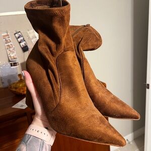 Brown suede ankle bootie
